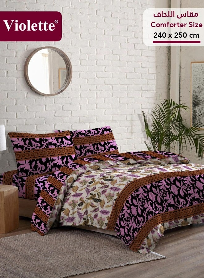 Violette Comforter Set, High Quality PolyCotton Made in Egypt, 4 Pieces, Fits 200x200 cm Double Size Bed, Soft Cooling Breathable, Stylish Printed Elegance, Comforter Size 240x250 cm, Purple - Image 1